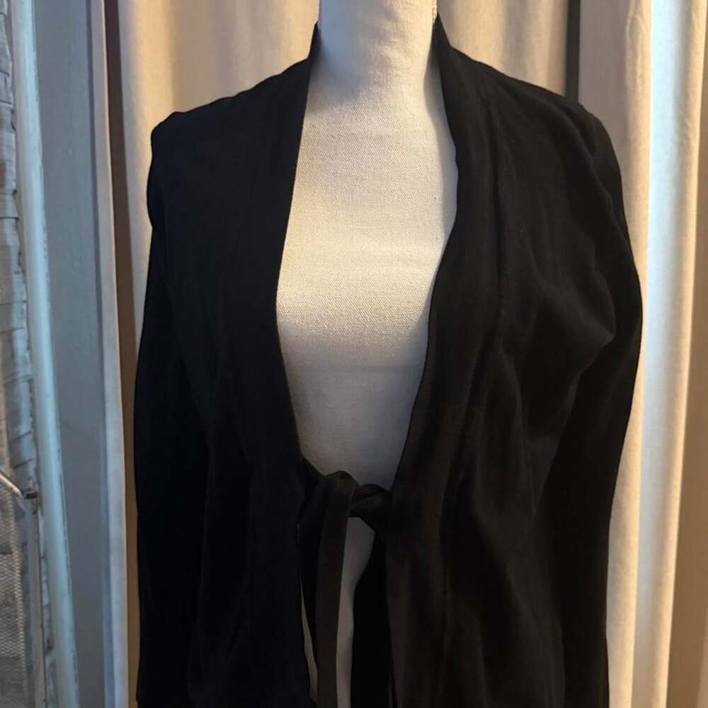 Peck & Peck Collection Tie-Front Cardigan Size L Black Rayon Blend